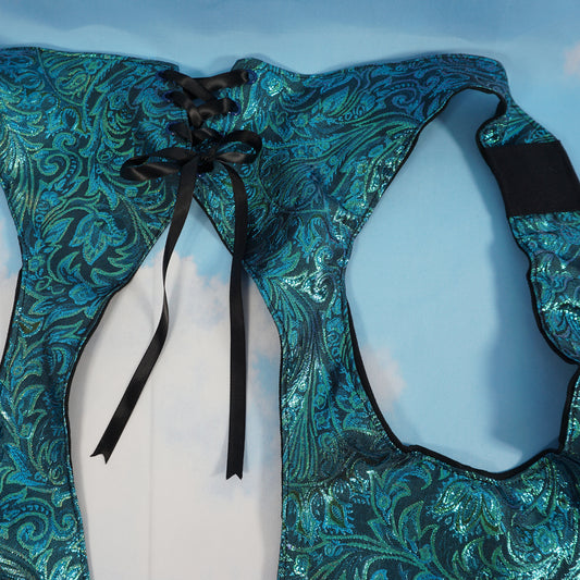 Teal Silk Brocade Holster Vest