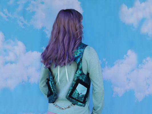 Teal Silk Brocade Reversible Holster Vest