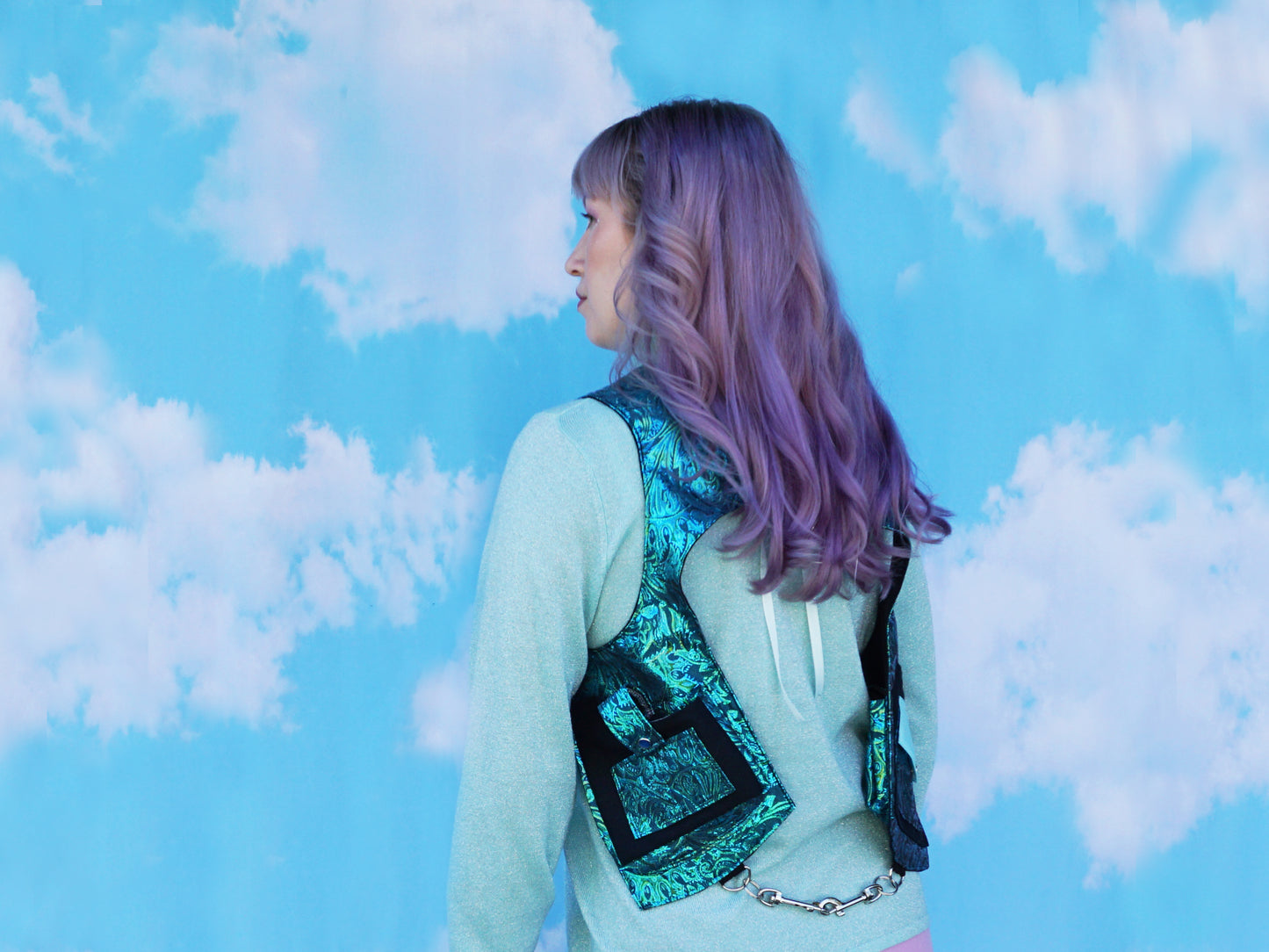 Teal Silk Brocade Holster Vest