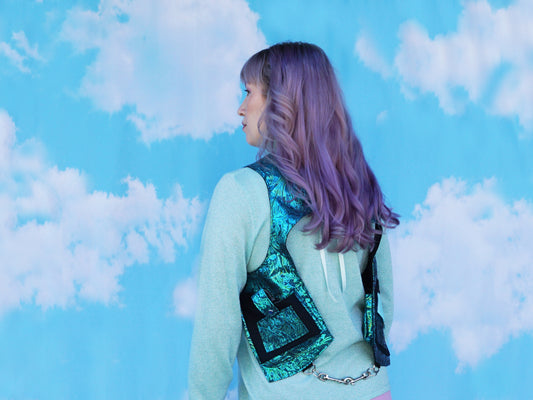 Teal Silk Brocade Holster Vest