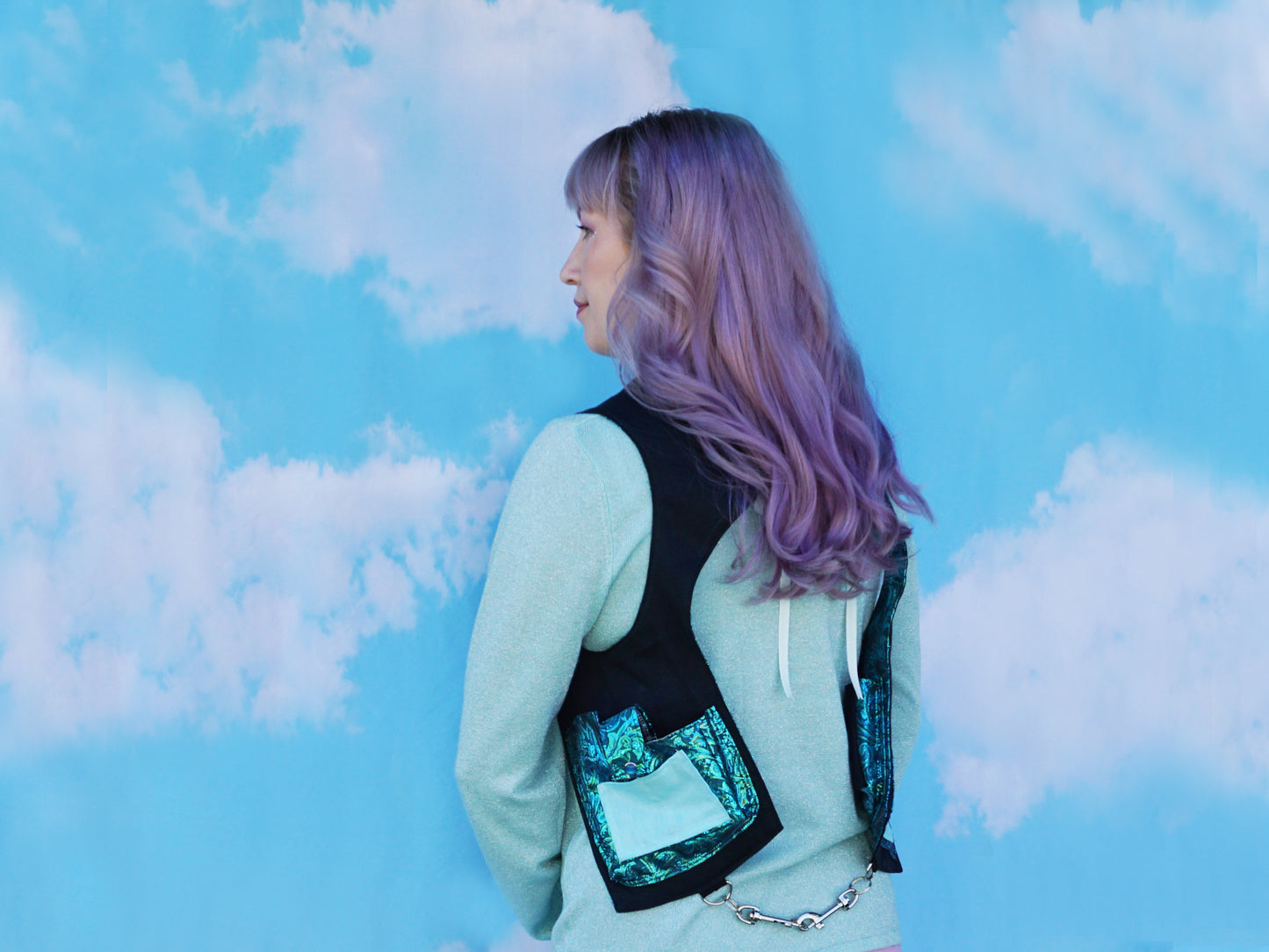 Teal Silk Brocade Reversible Holster Vest