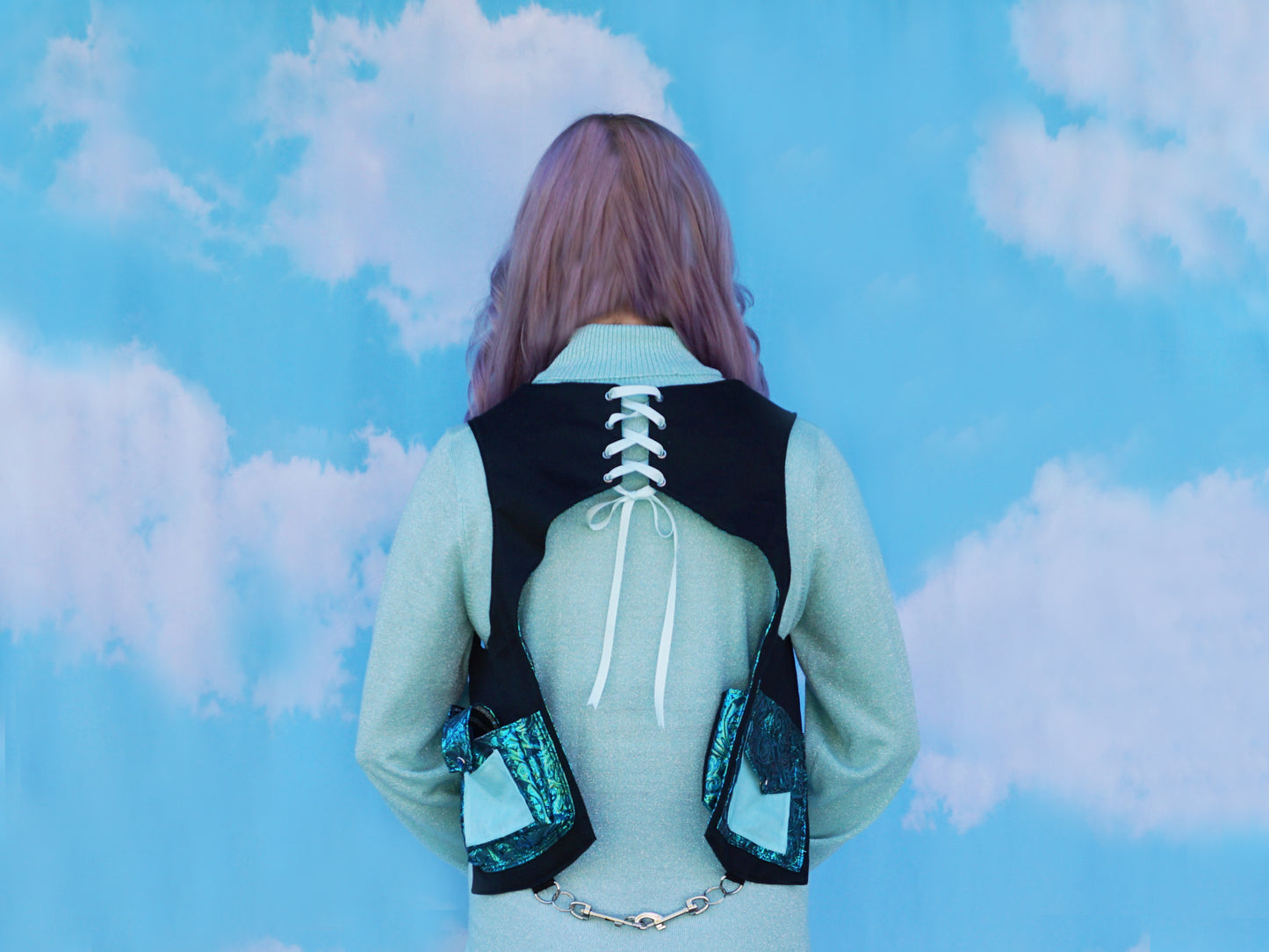 Teal Silk Brocade Reversible Holster Vest