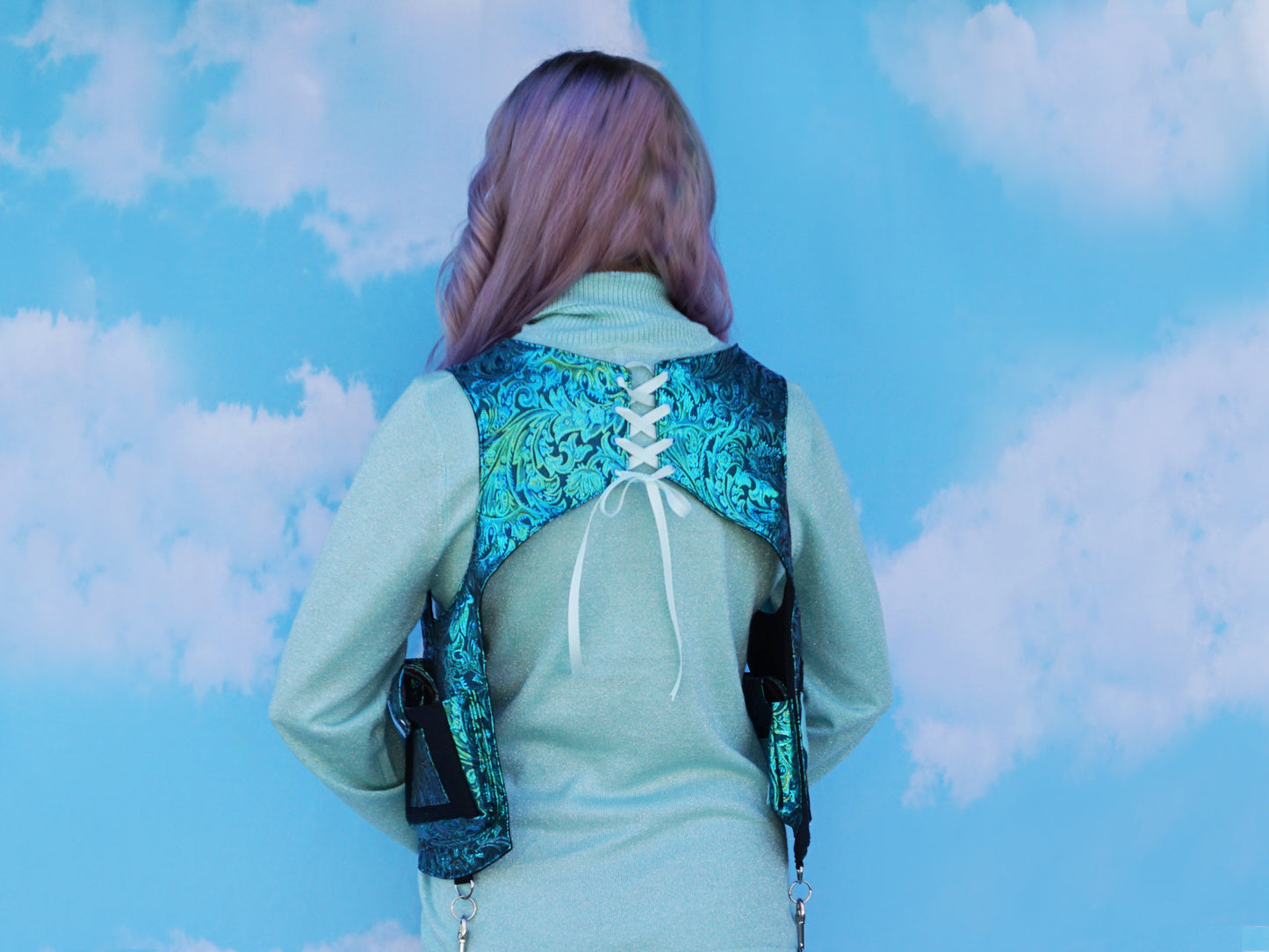Teal Silk Brocade Holster Vest