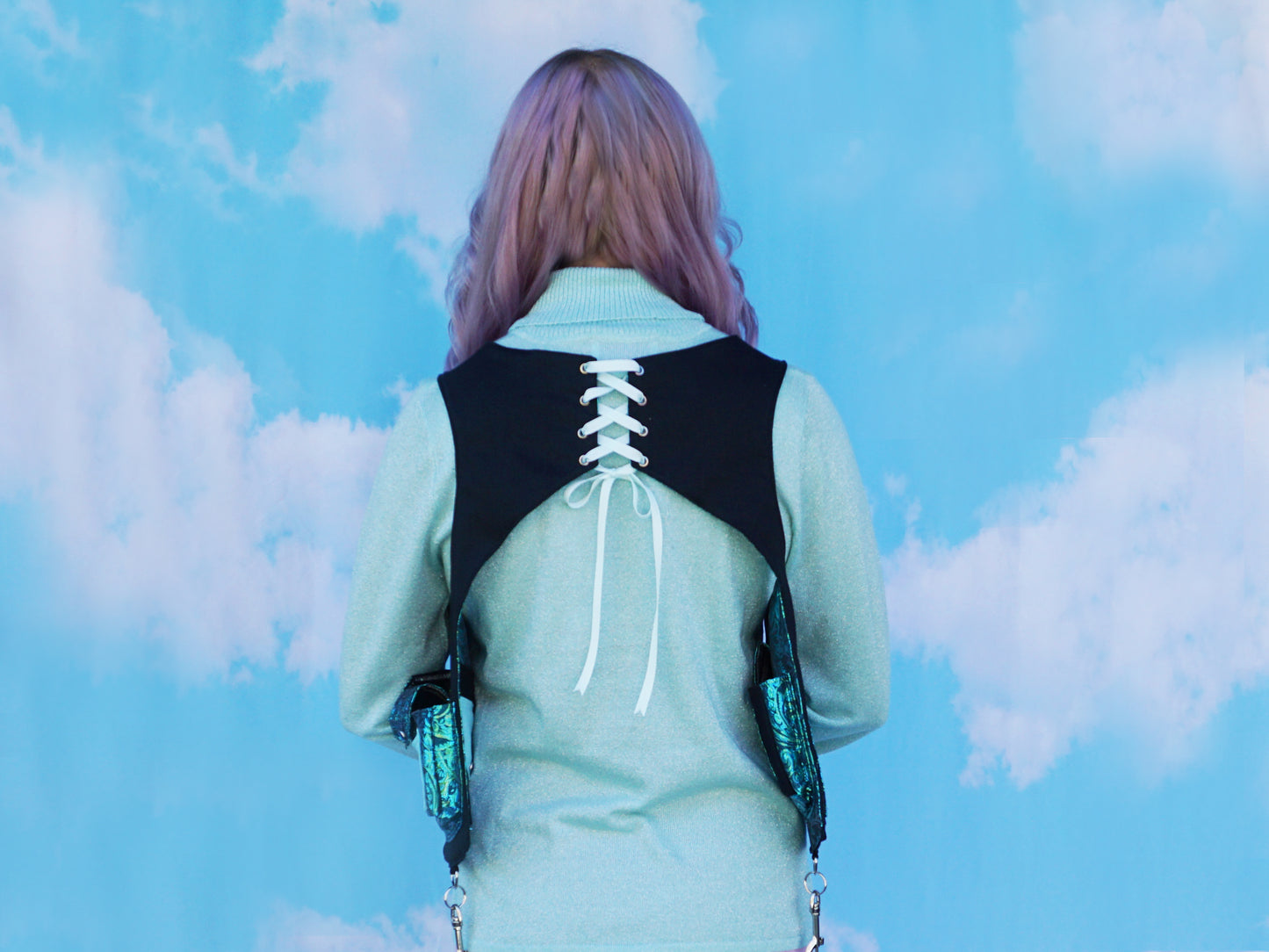 Teal Silk Brocade Reversible Holster Vest